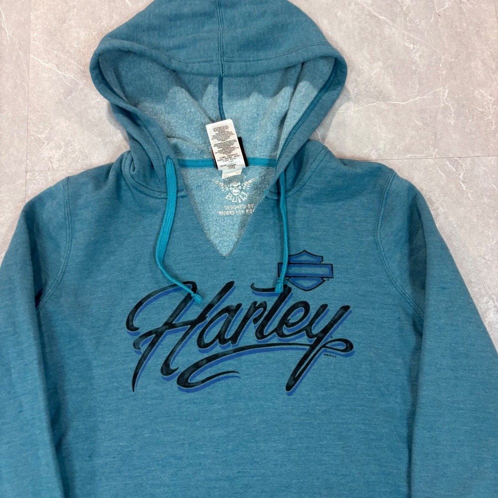 Harley-Davidson Women Teal Smoky Mountain Maryville TN Graphic Hoodie Small - Picture 2 of 7